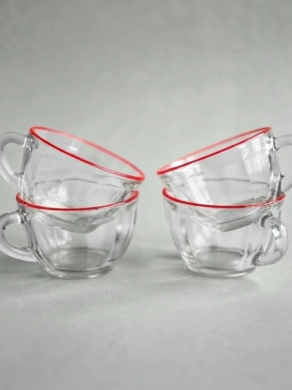 Duralex Picardie Red Rim Glass Cups Set of 4